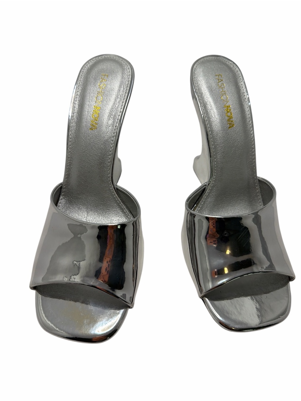 Fashion Nova Women's Silver High Heel Slide Sandals Size 11